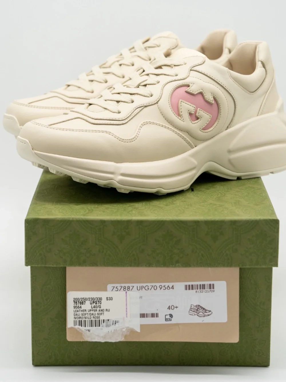 size 40.5G 10.5 US Gucci Rhyton Ivory GG cut Out Pink Leather Sneakers - Picture 11 of 12